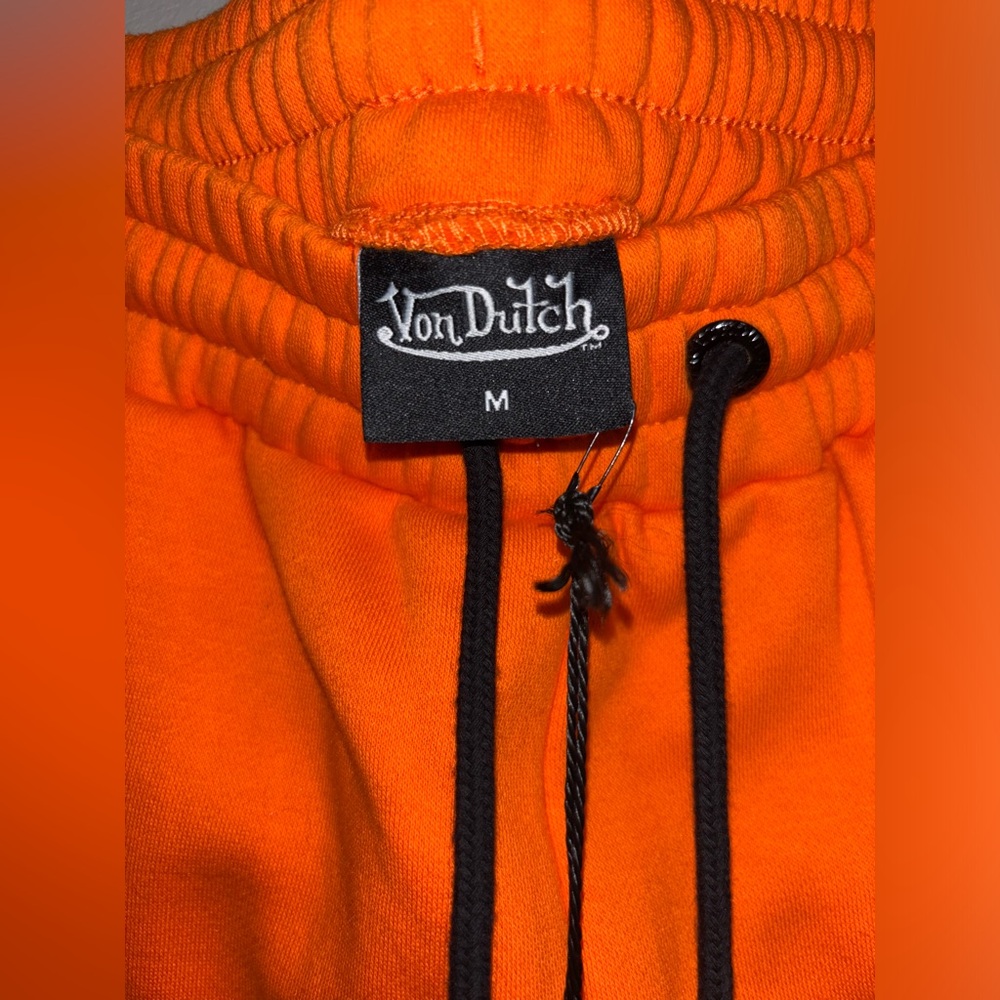 Unisex NWT Von Dutch Construction Neon Orange Streetwear Sweatpants jogger M - Picture 3 of 5
